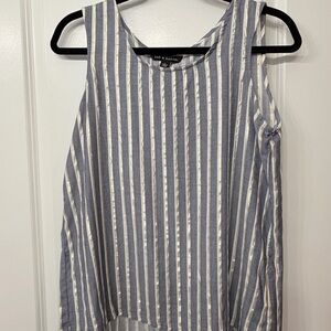 Zac & Rachel Blue, Gold, and White Striped Sleeveless Top with Tie Detail
